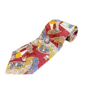 Abercrombie & Fitch Vintage Novelty Silk Tie Red Classic Car Retro Print Car Hop